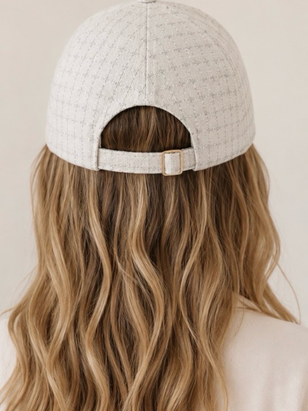 Textured Cream Baseball Cap with Chain Trim - Picture 2 of 2